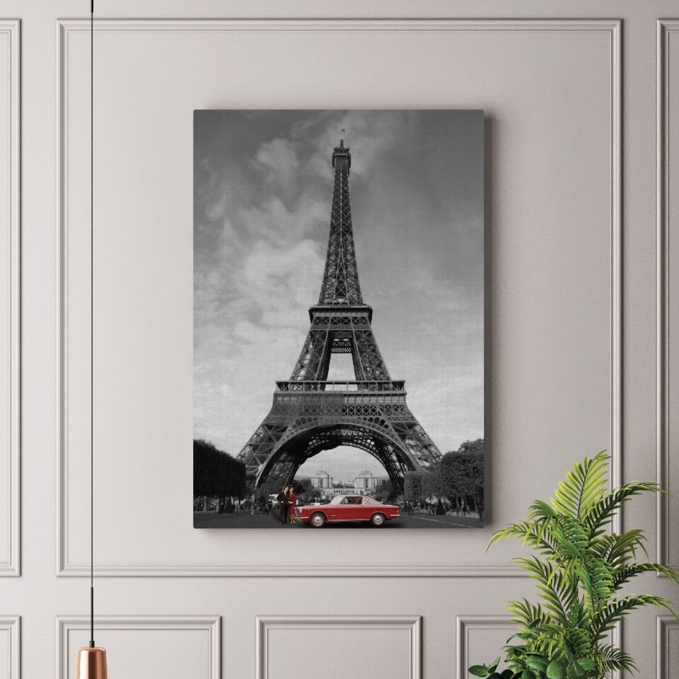 Eyfel Kulesi ve Kırmızı Araba Dekoratif Kanvas Tablo