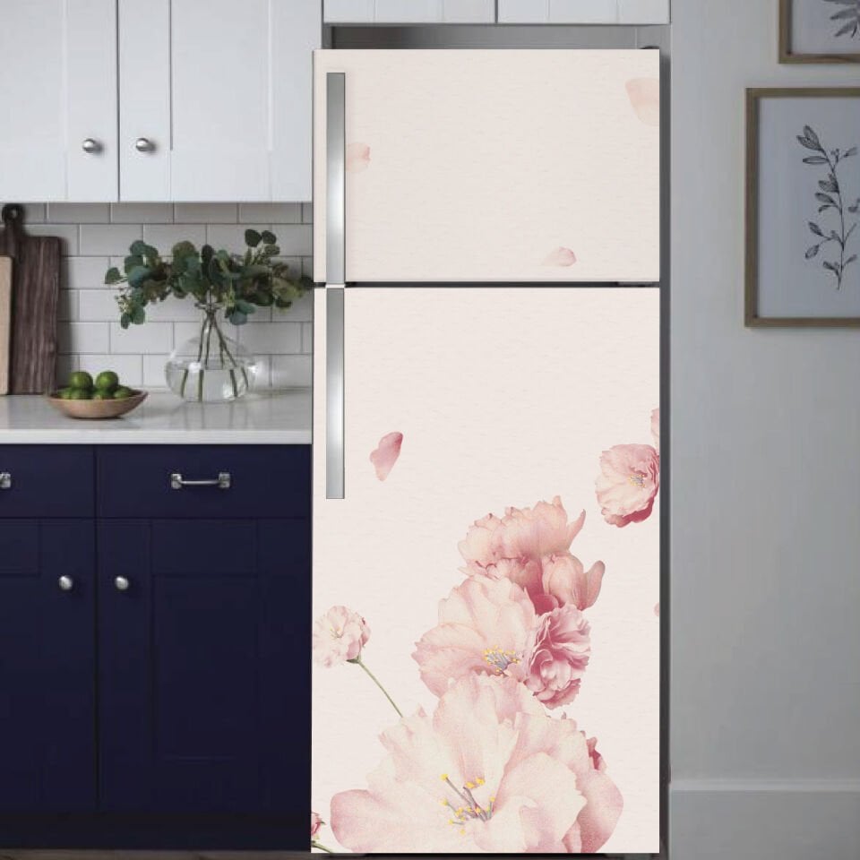 Buzdolabı Pembe Zeminli Gül Yaprakları Folyo