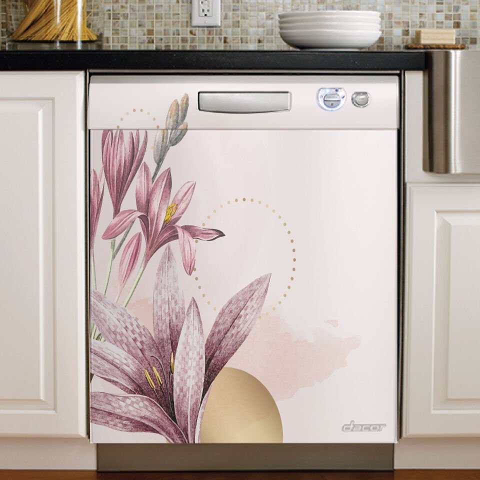 Bulaşık Çamaşır Makinesi Pembe Nergis Çiçeği Folyo