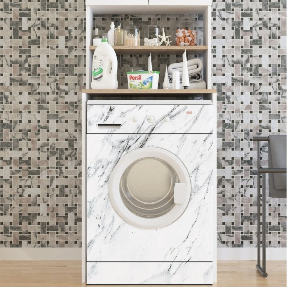 Çamaşır-Bulaşık Makinası Beyaz Gri Mermer Deseni Folyo