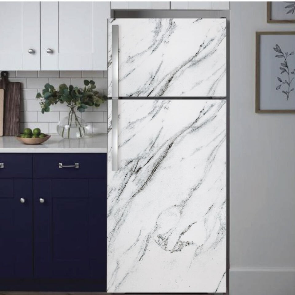 Buzdolabı Beyaz Gri Mermer Deseni Folyo