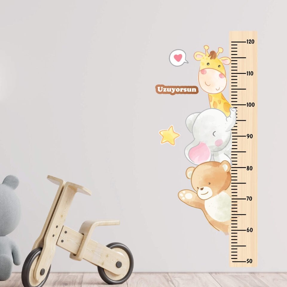 Sevimli Hayvanlar Çocuk Odası Boy Ölçer Sticker