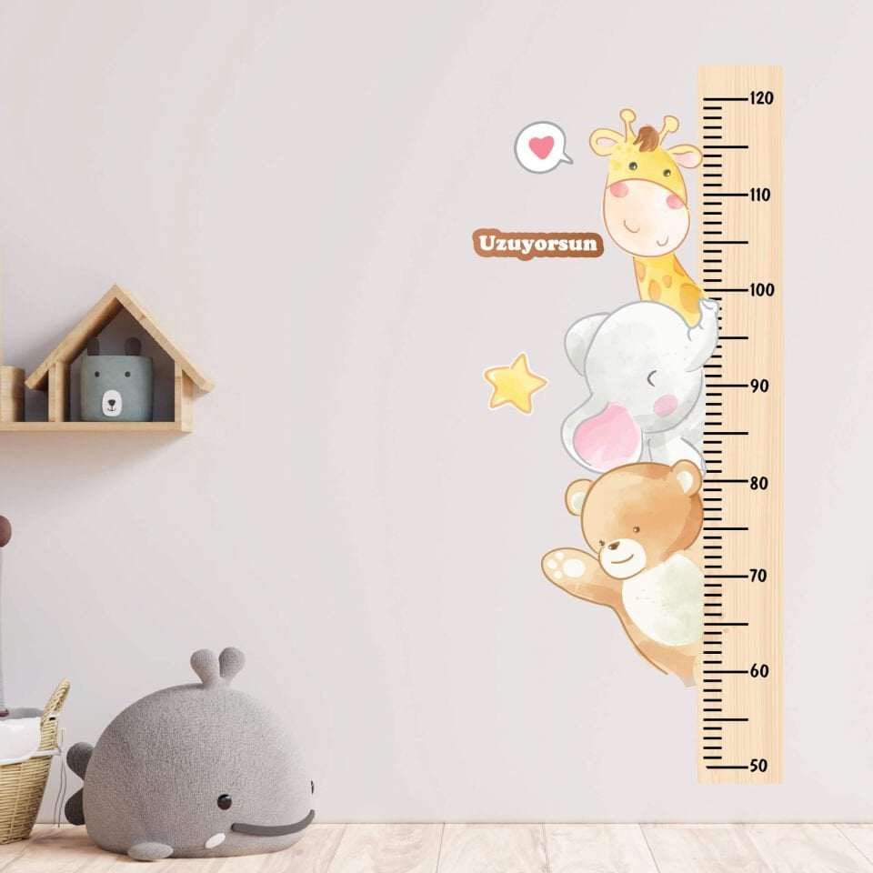 Sevimli Hayvanlar Çocuk Odası Boy Ölçer Sticker