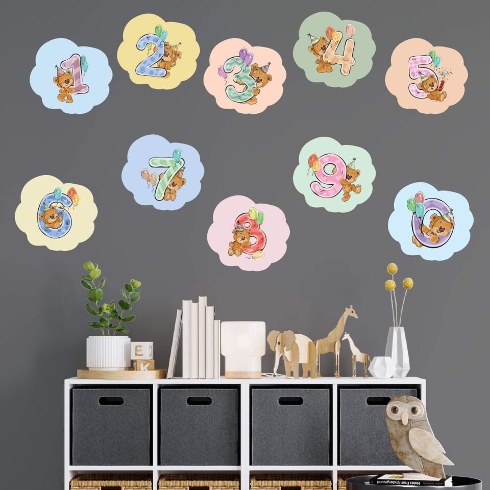 Rakamlar ve Hayvanlar Çocuk Odası Eğitici Sticker