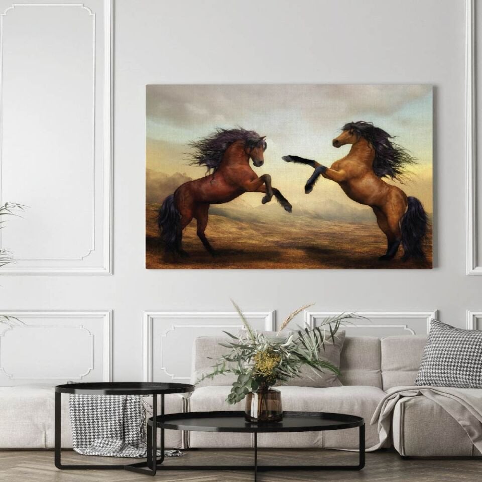 Şahlanan Atlar Dekoratif Kanvas Tablo