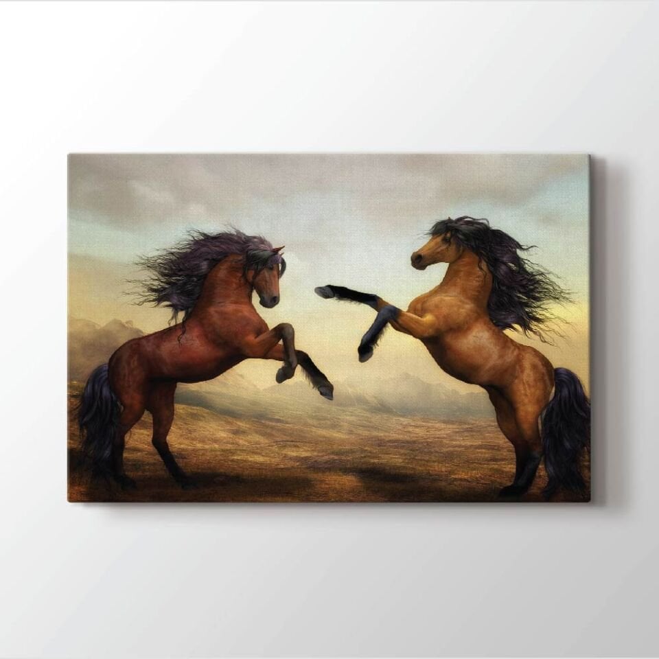 Şahlanan Atlar Dekoratif Kanvas Tablo