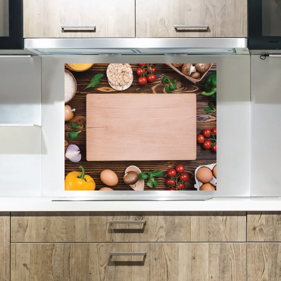 Tahta ve Sebzeler Mutfak Ocak Arkası Sticker