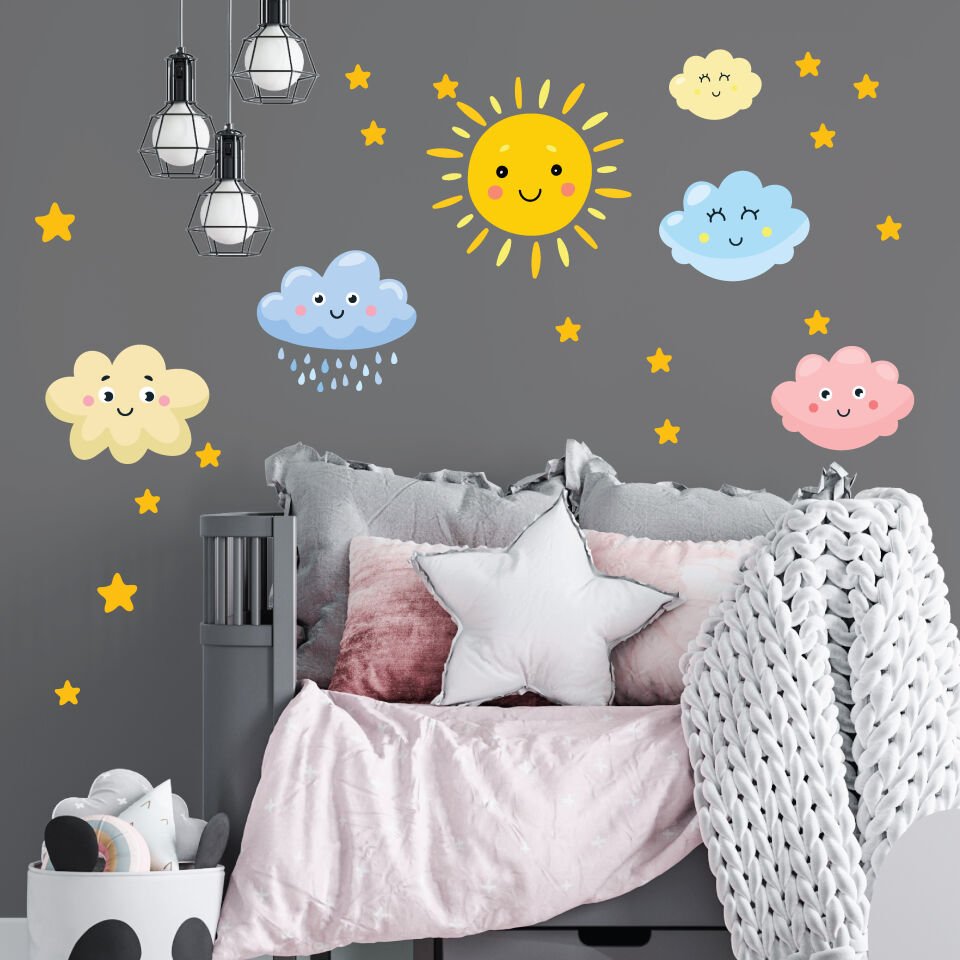 Güneş, Bulut Yıldız Bebek Çocuk Odası Sticker