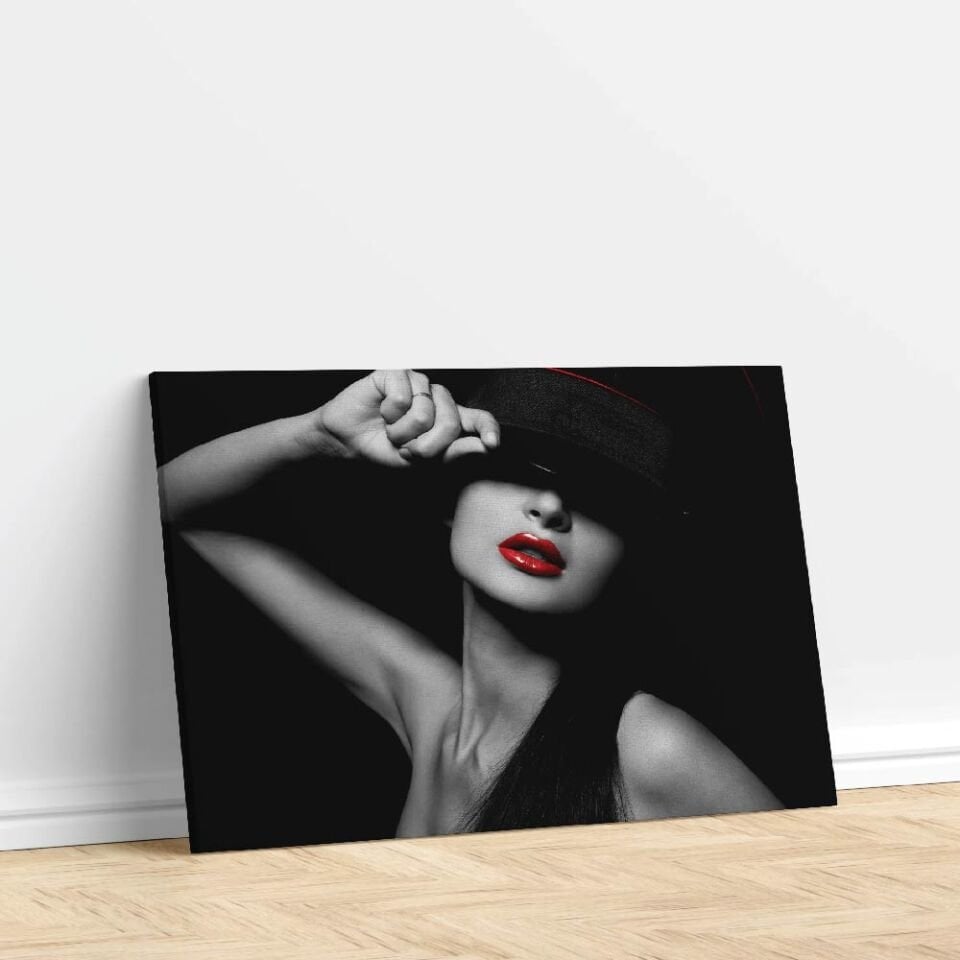 Şapkalı Siyah Kadın Dekoratif Kanvas Tablo