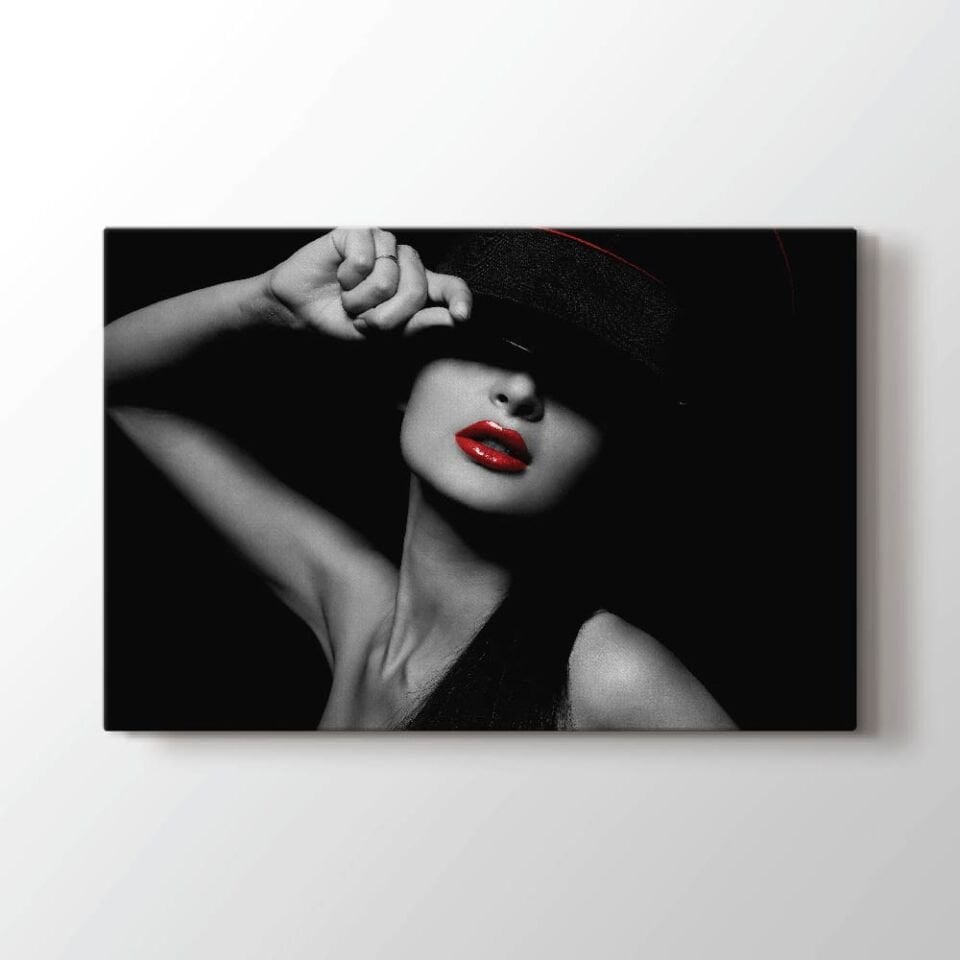 Şapkalı Siyah Kadın Dekoratif Kanvas Tablo