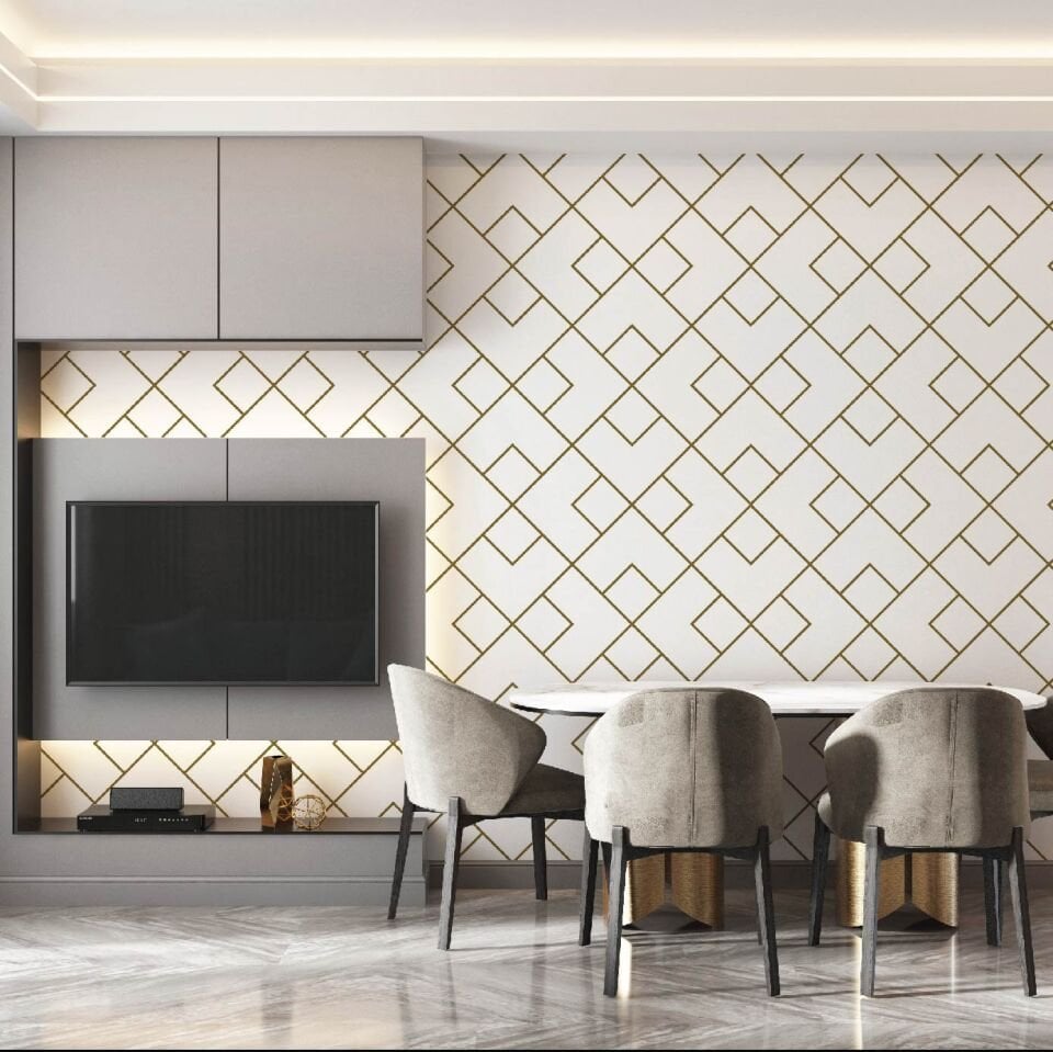 Gold Geometrik Desen Duvar Kağıdı