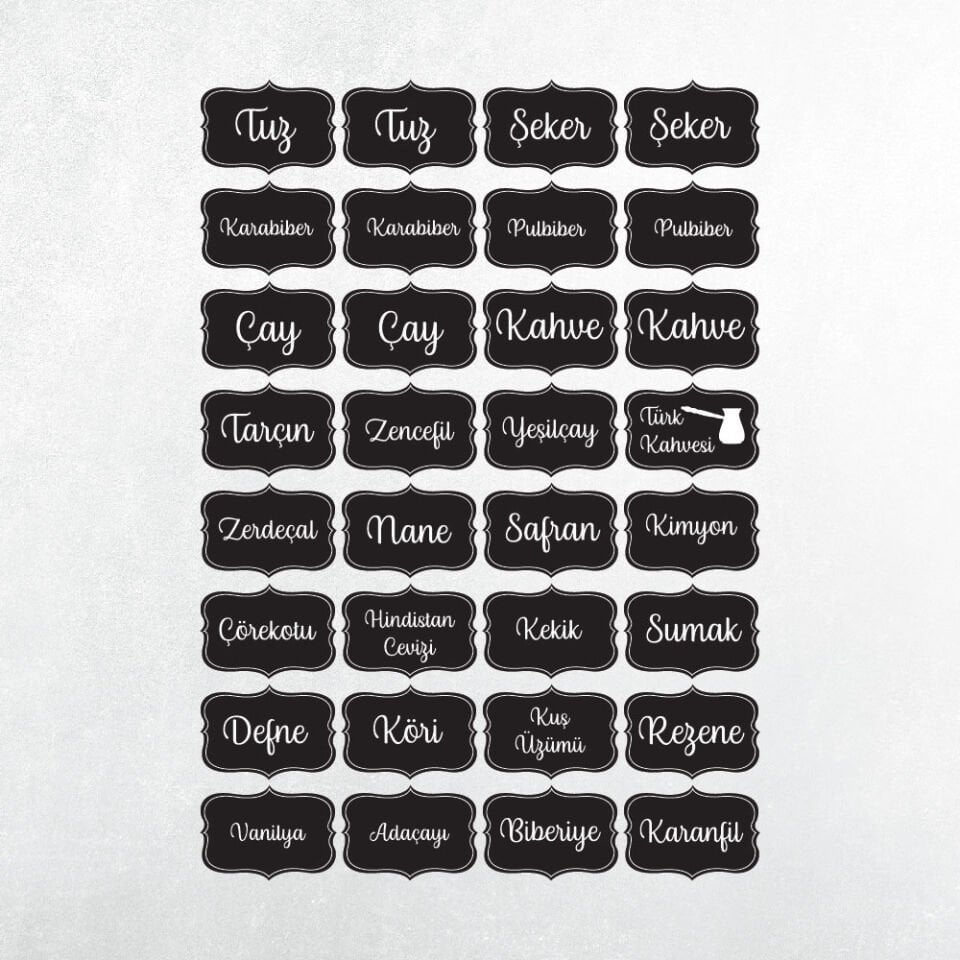 Siyah 32'li Baharat Etiket Set Sticker
