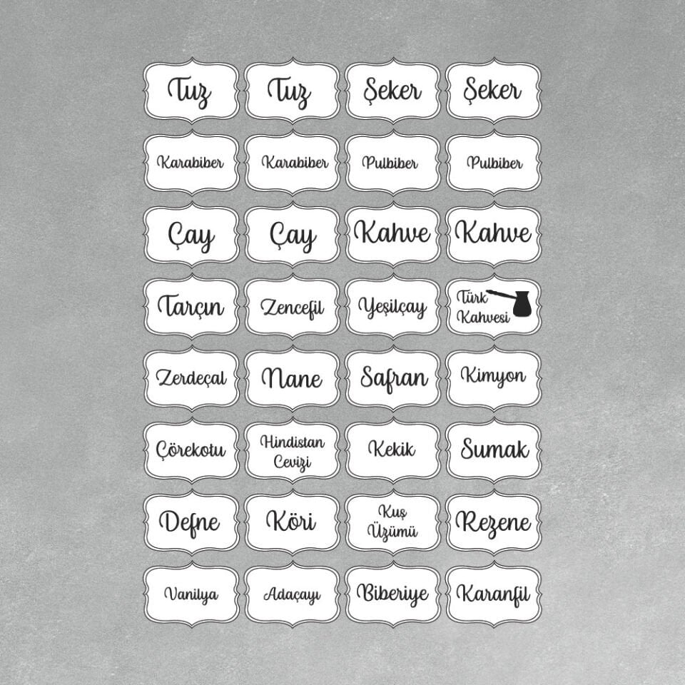 Beyaz 32'li Baharat Etiket Set Sticker