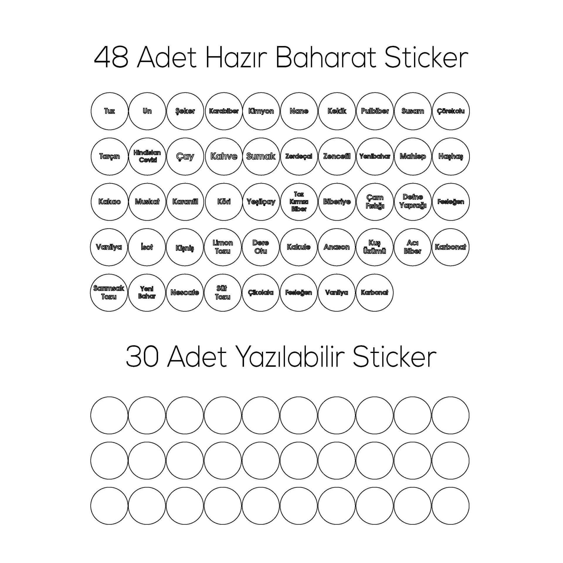 Beyaz Yuvarlak 72'li Baharat Etiket Sticker
