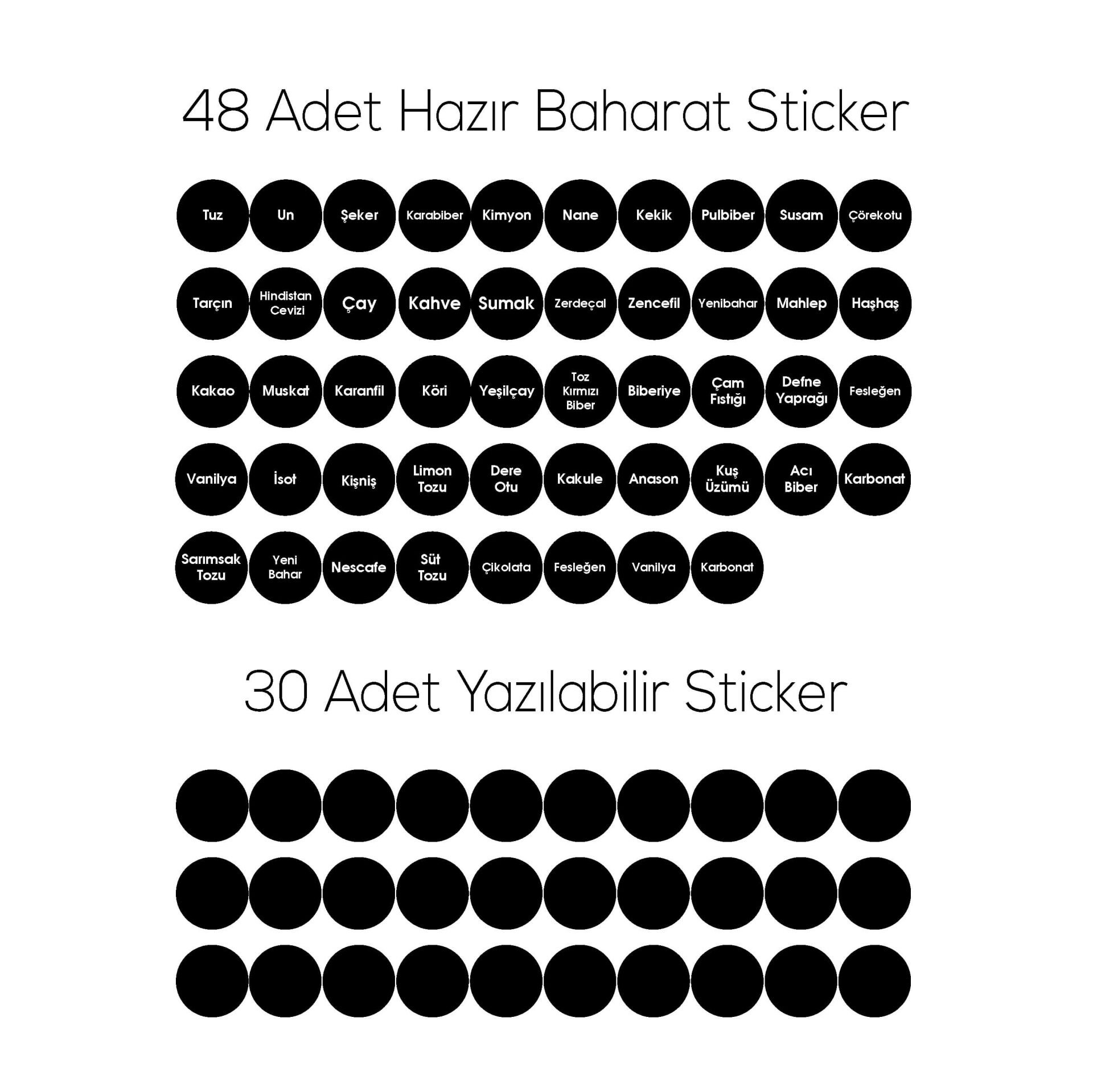 Siyah Yuvarlak 72'li Baharat Etiket Sticker
