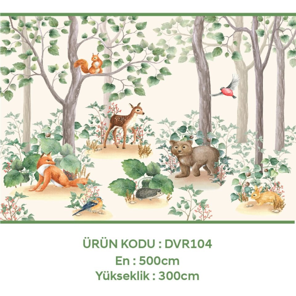 Hayvan ve Orman Temalı Çocuk Odası Duvar Kağıdı