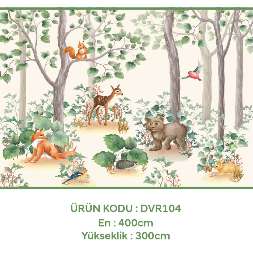 Hayvan ve Orman Temalı Çocuk Odası Duvar Kağıdı