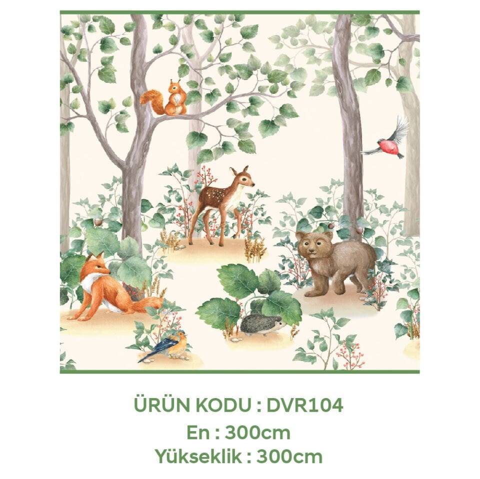 Hayvan ve Orman Temalı Çocuk Odası Duvar Kağıdı