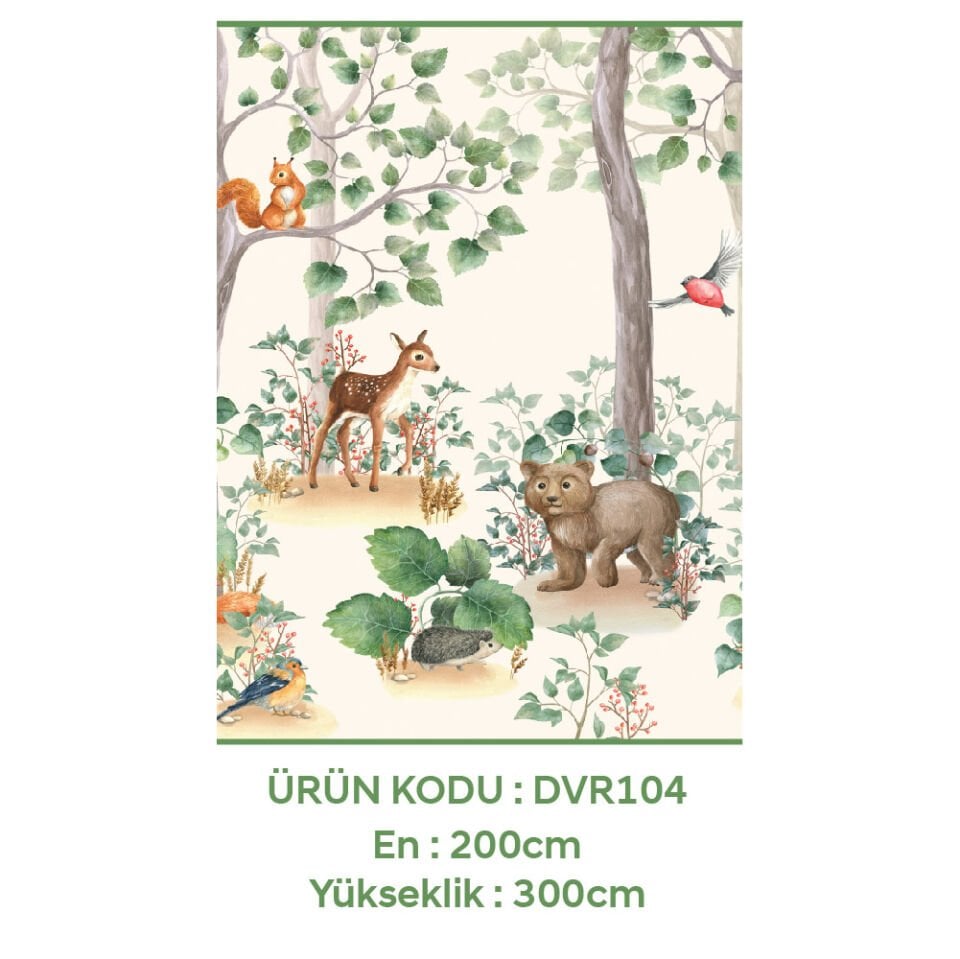 Hayvan ve Orman Temalı Çocuk Odası Duvar Kağıdı