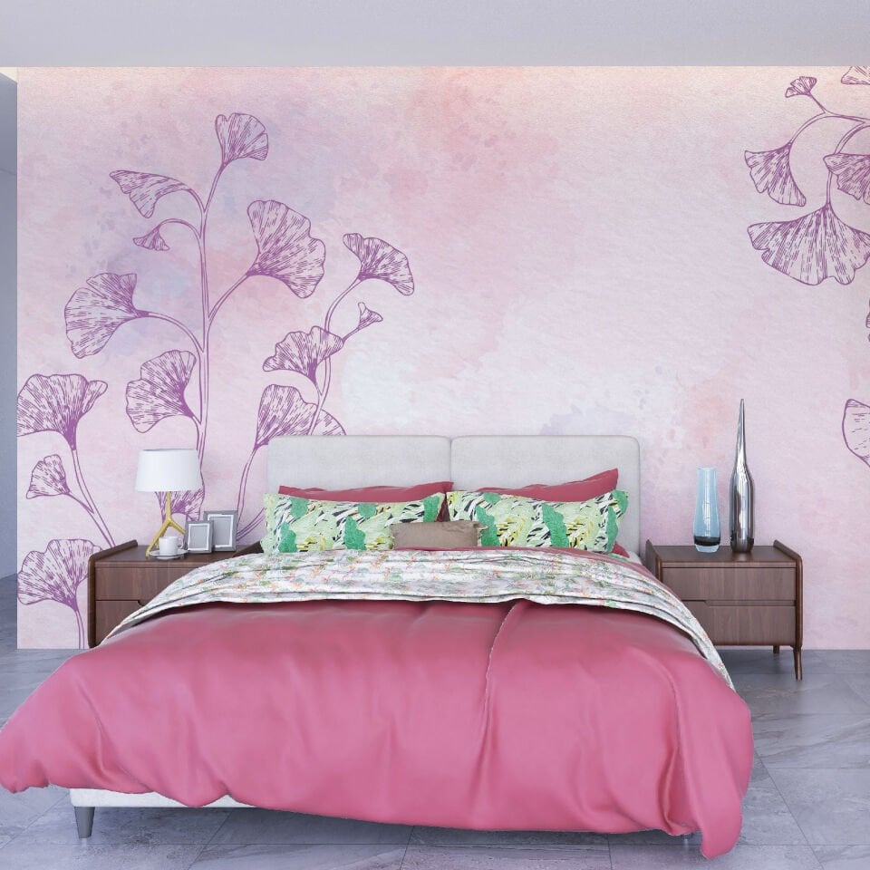 Pembe Çiçek Desen Duvar Kağıdı