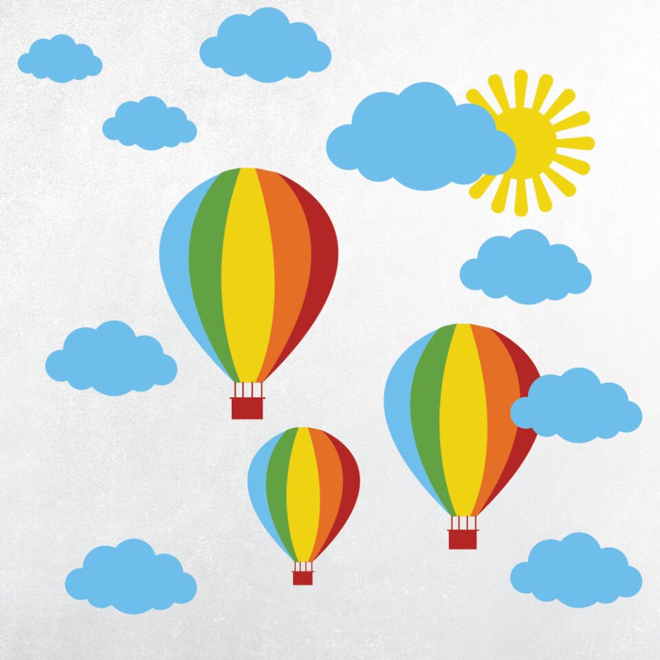 Renkli Uçan Balonlar ve Bulut Bebek Çocuk Odası Sticker