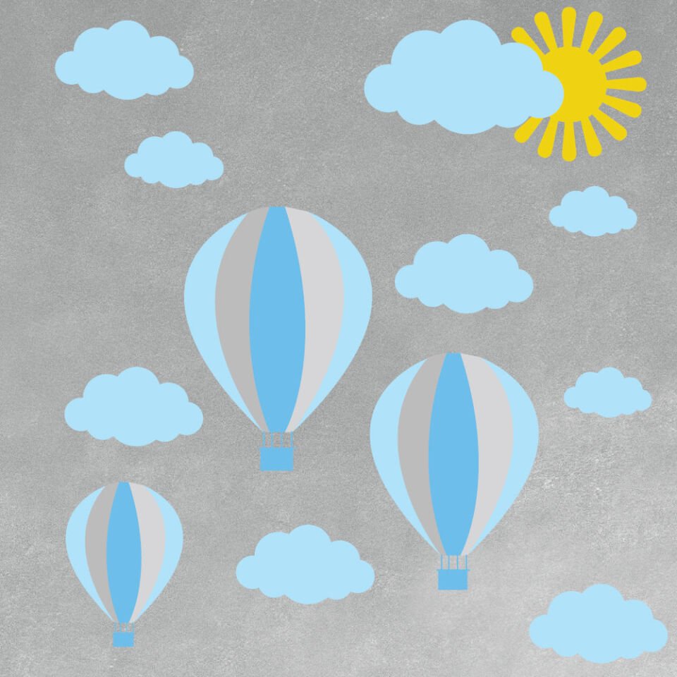 Mavi Uçan Balonlar ve Bulut Bebek Çocuk Odası Sticker