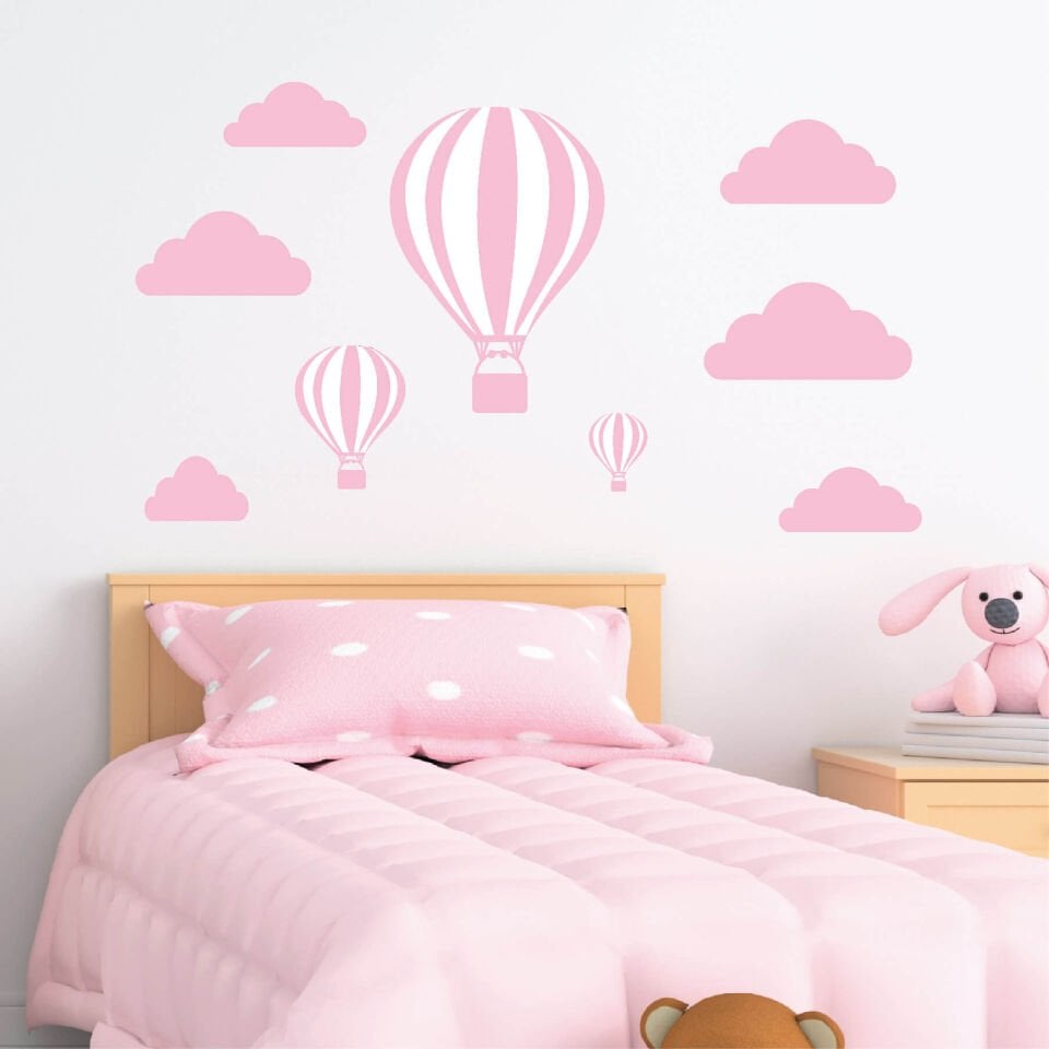 Pembe Uçan Balonlar ve Bulut Bebek Çocuk Odası Sticker