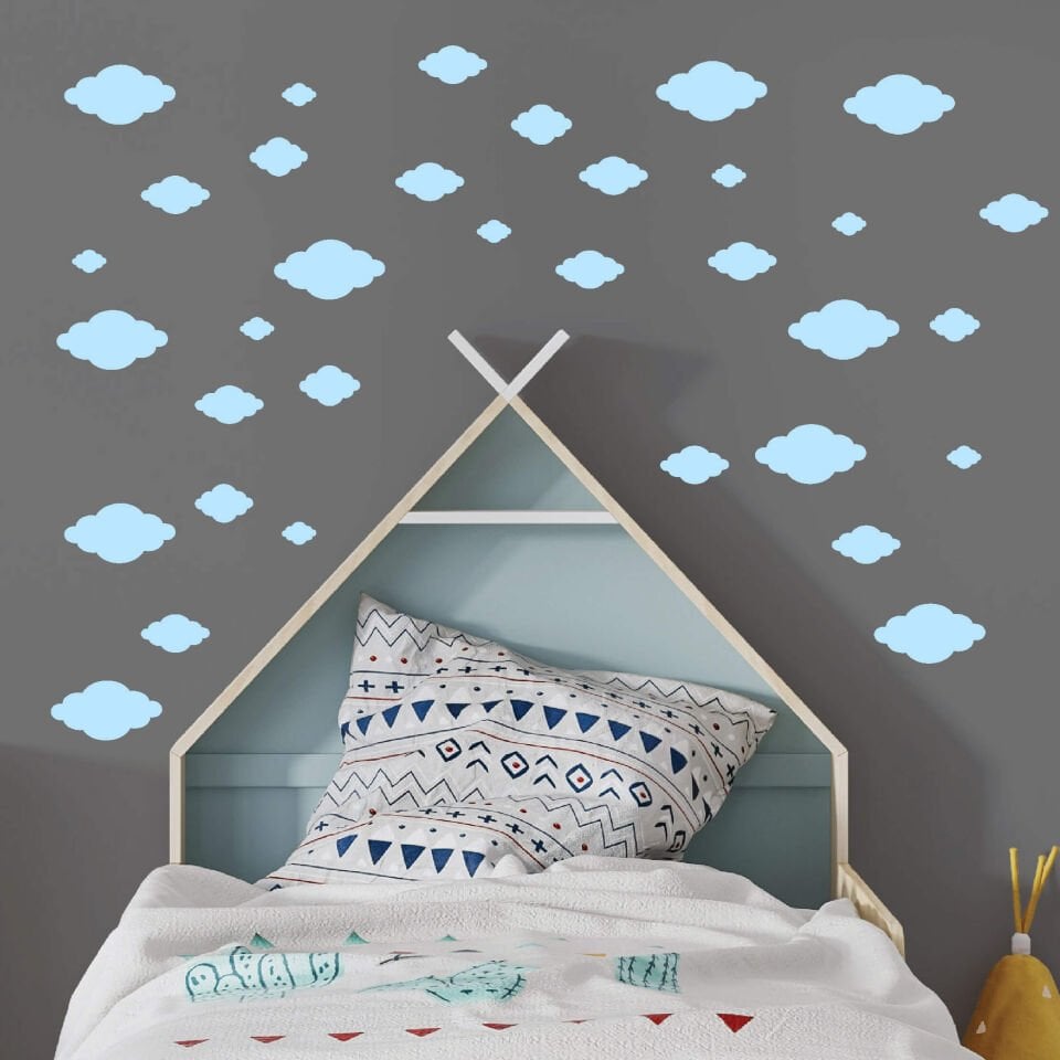 Açık Mavi Bulut Bebek Çocuk Odası Sticker