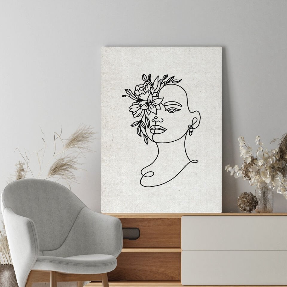 Çiçek Yüzlü Kadın Dekoratif Kanvas Tablo