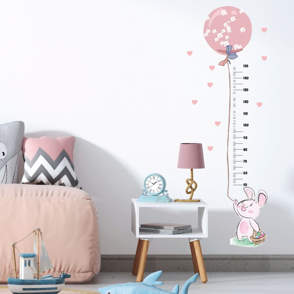 Toz Pembe Balonlu Tavşan Boy Ölçer Sticker