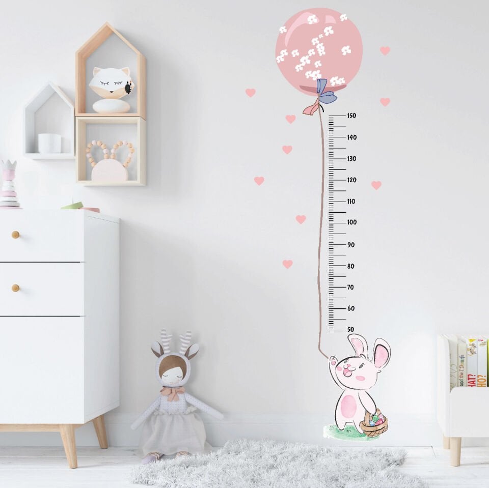 Toz Pembe Balonlu Tavşan Boy Ölçer Sticker