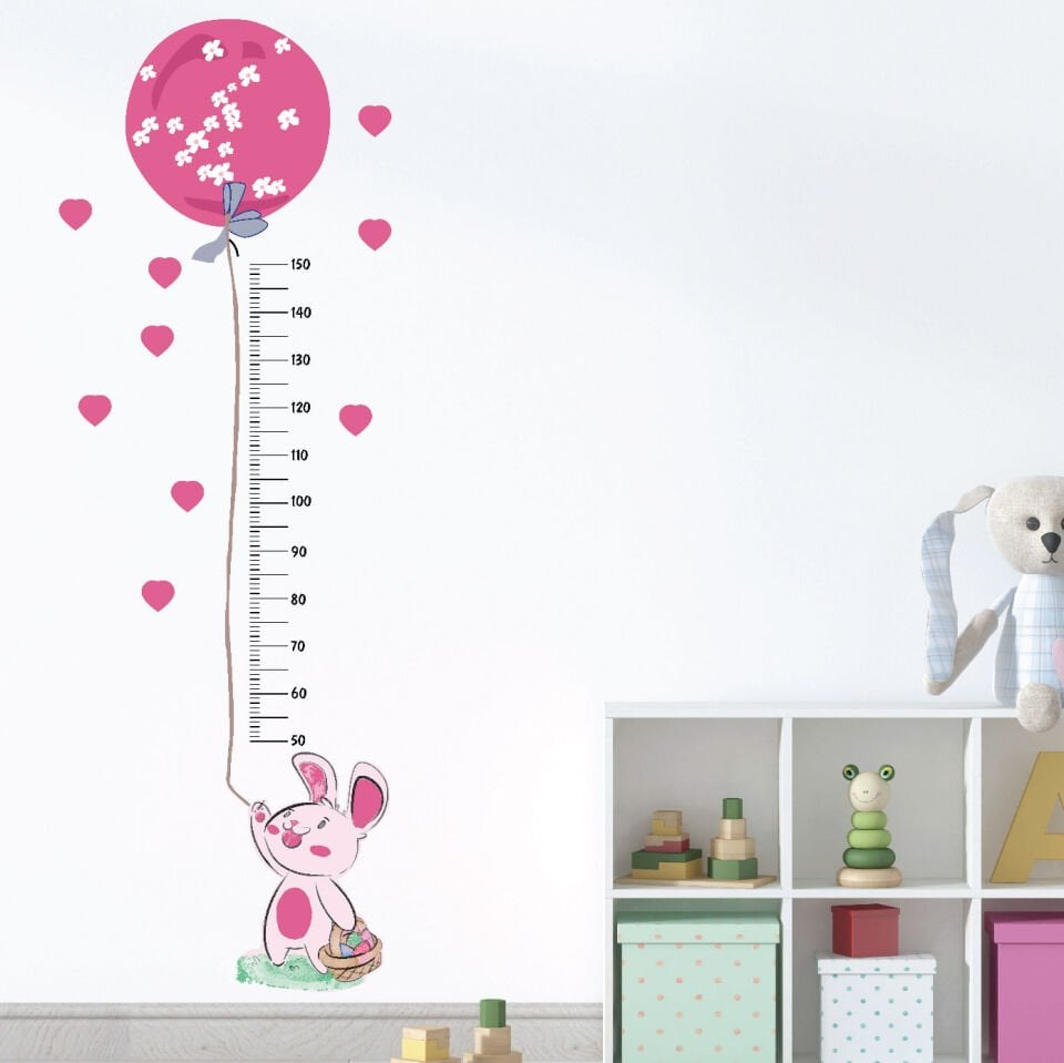 Fuşya Balonlu Tavşan Boy Ölçer Sticker