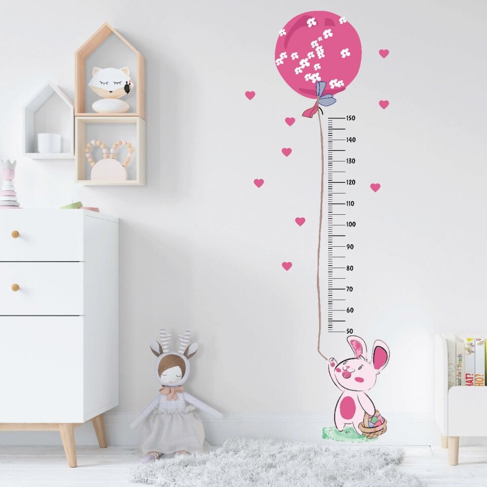 Fuşya Balonlu Tavşan Boy Ölçer Sticker