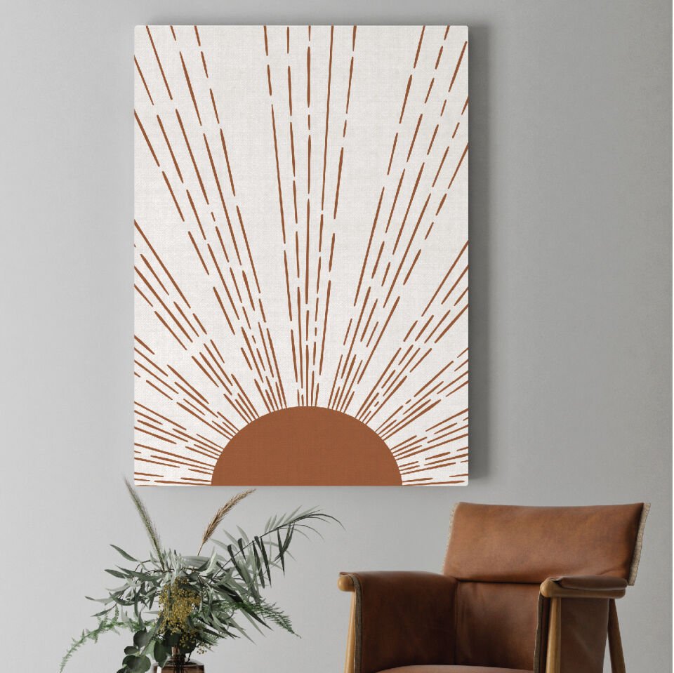 Minimal Güneş Çizimi Dekoratif Kanvas Tablo