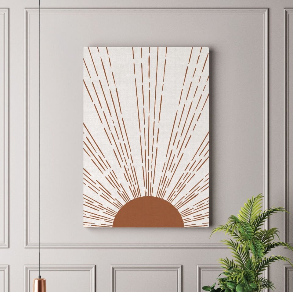 Minimal Güneş Çizimi Dekoratif Kanvas Tablo