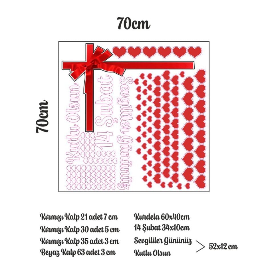 14 şubat sevgililer günü kutlu olsun yazılı Cam Vitrin Süsleme Sticker Seti