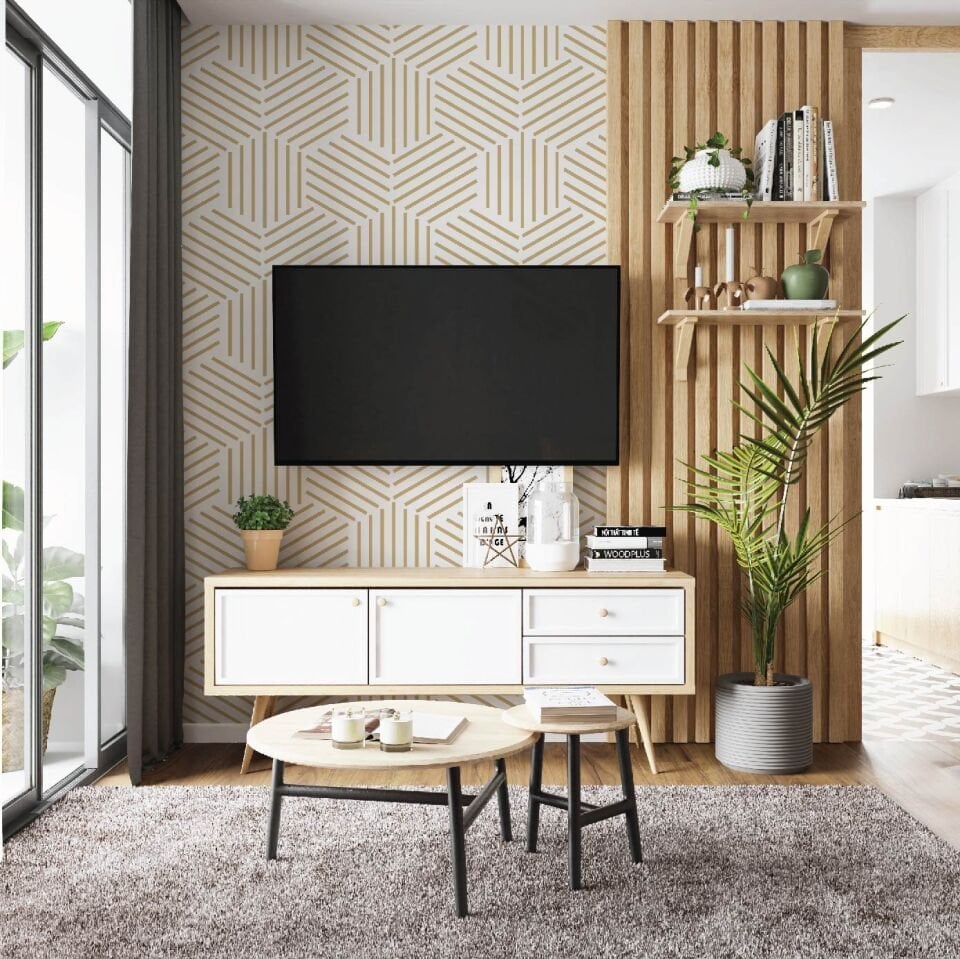 Gold Beşgen Desen Duvar Kağıdı