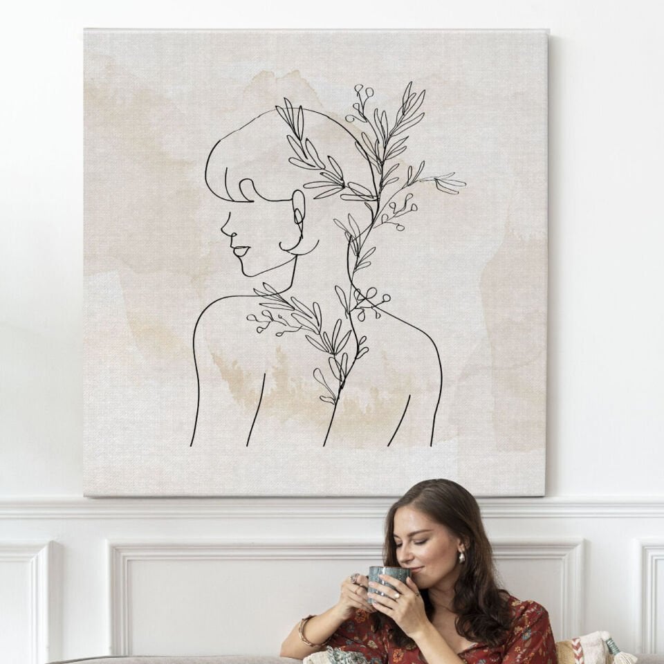 Bohem Tarz Çizgi Kadın Dekoratif Kanvas Tablo