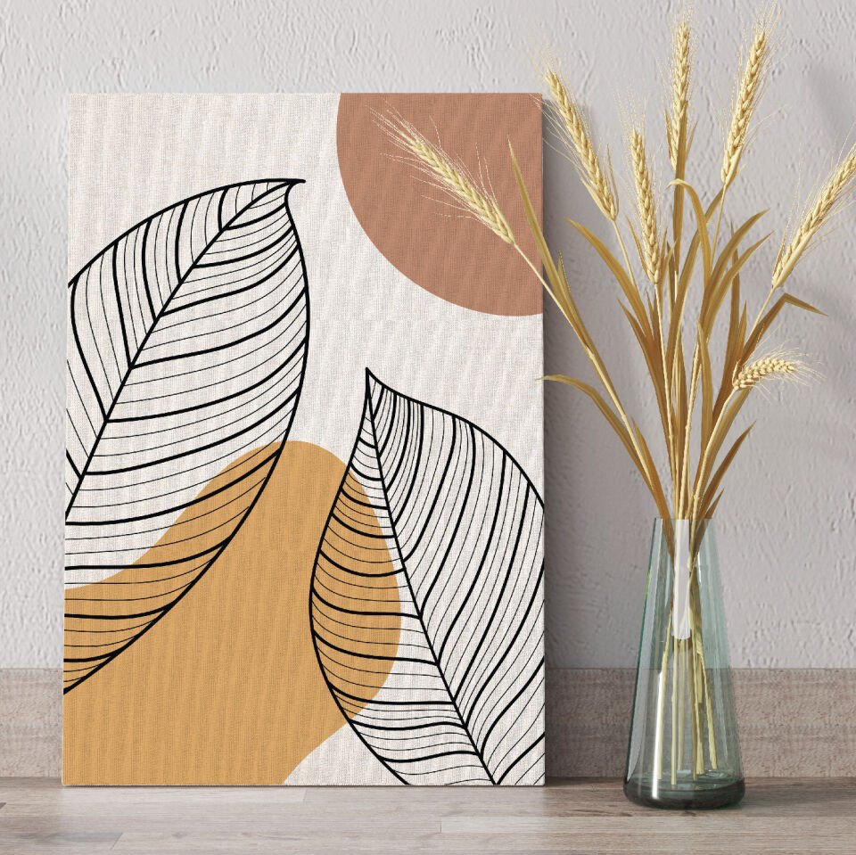 Yaprak Soyut Çizim Dekoratif Kanvas Tablo
