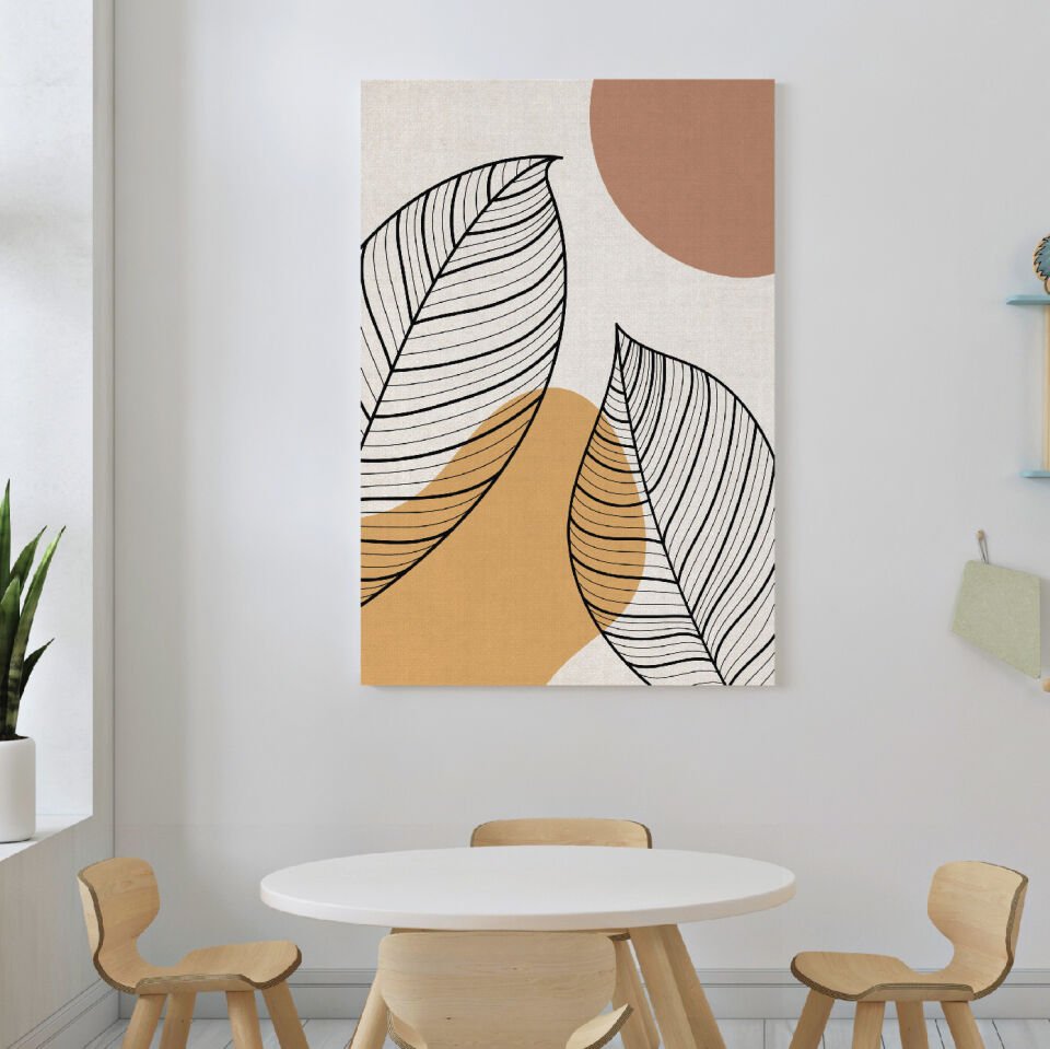 Yaprak Soyut Çizim Dekoratif Kanvas Tablo