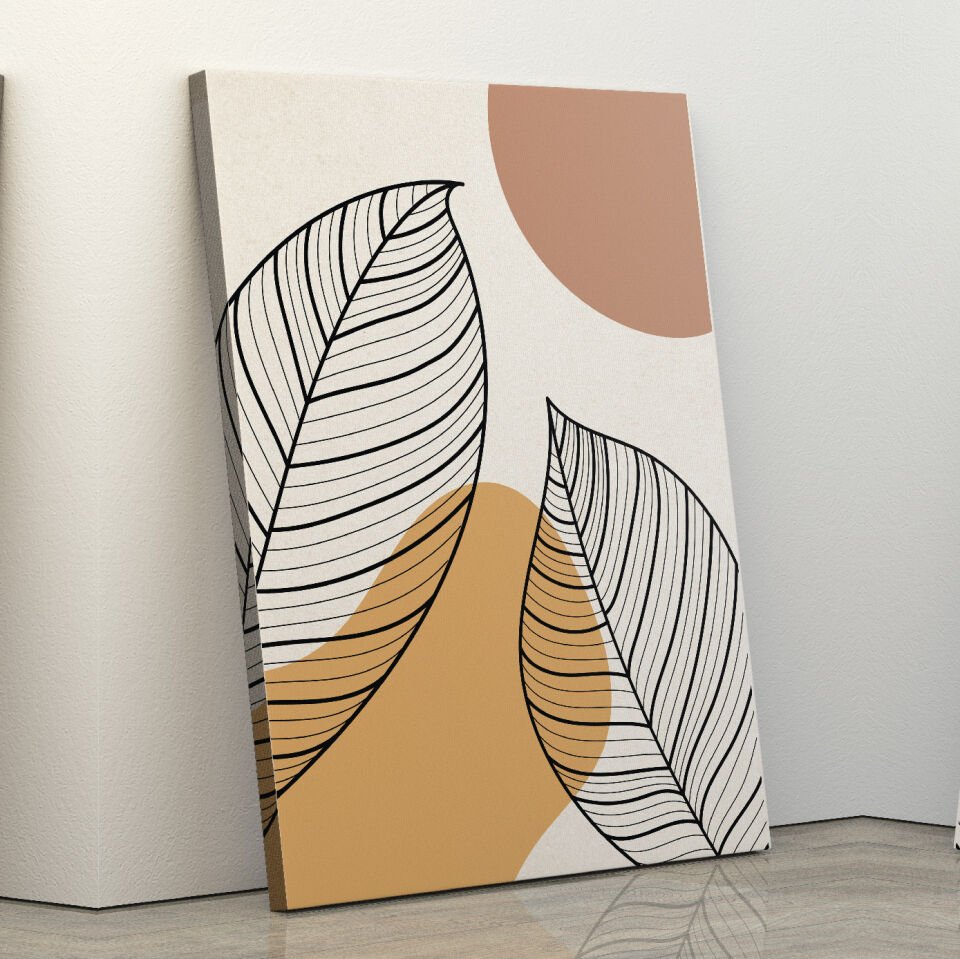 Yaprak Soyut Çizim Dekoratif Kanvas Tablo
