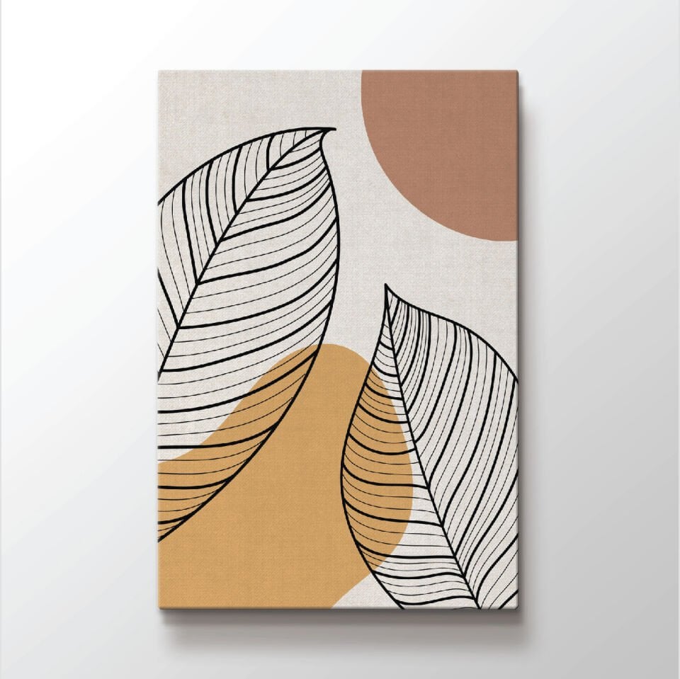 Yaprak Soyut Çizim Dekoratif Kanvas Tablo