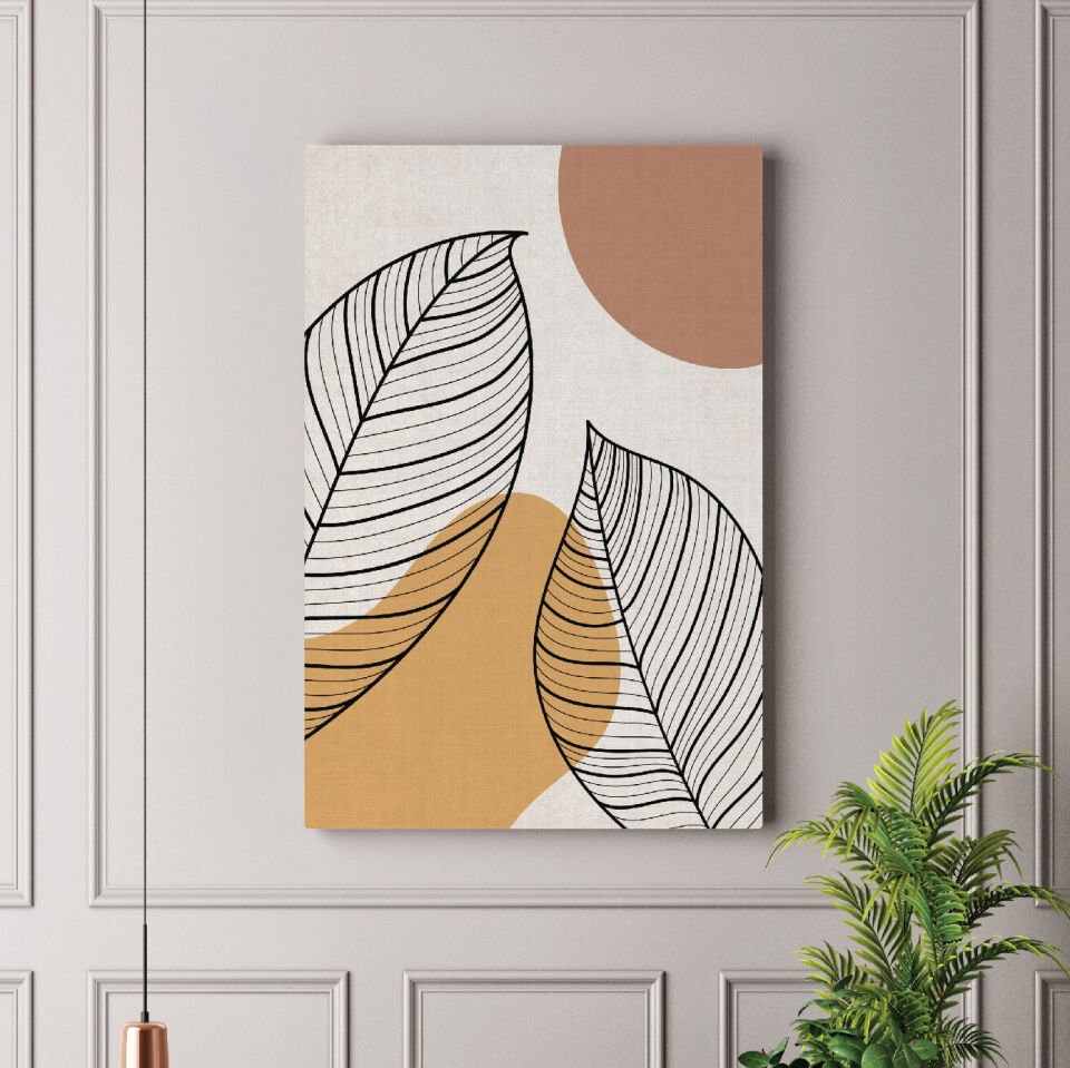 Yaprak Soyut Çizim Dekoratif Kanvas Tablo