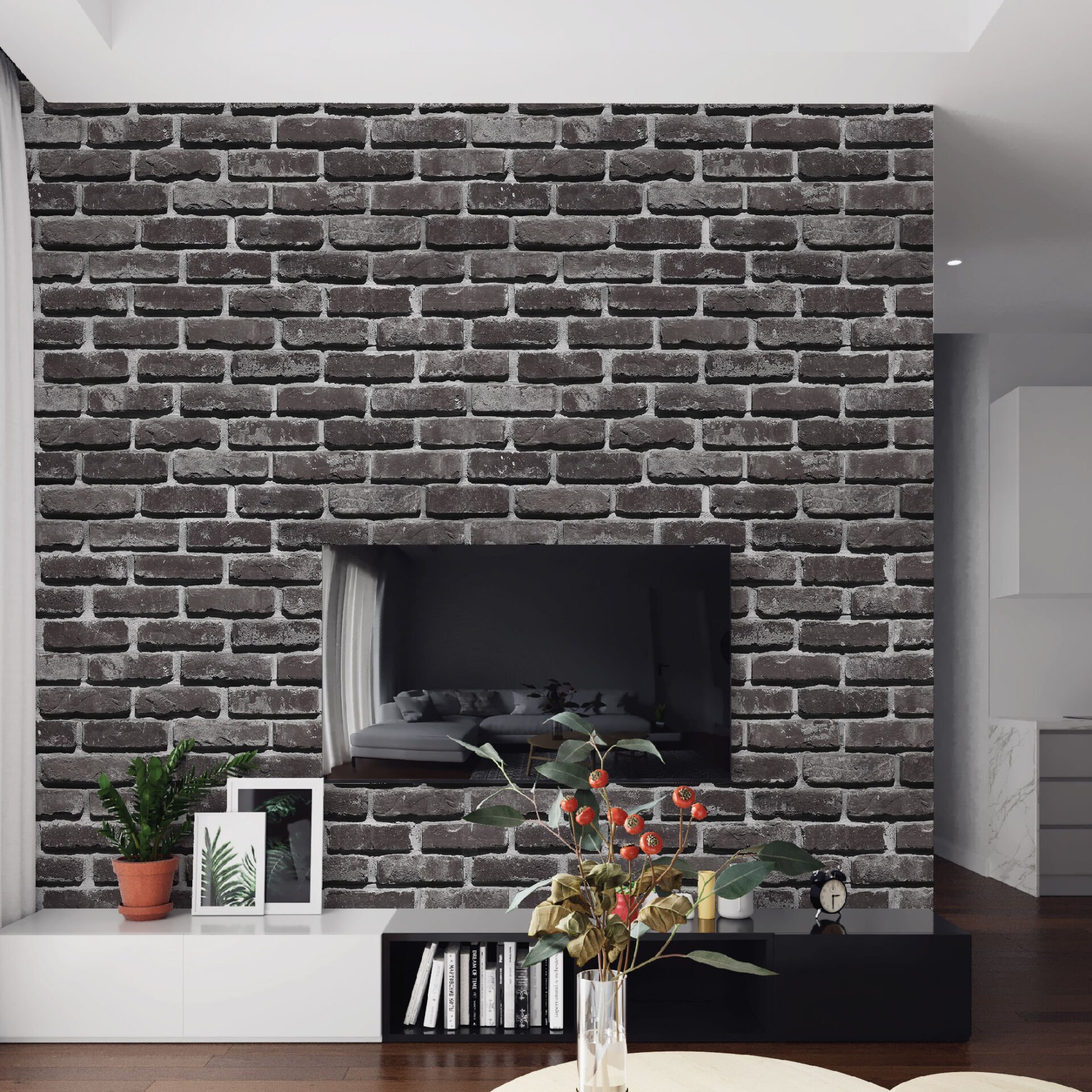 Koyu Renk Taş Desen Duvar Kağıdı