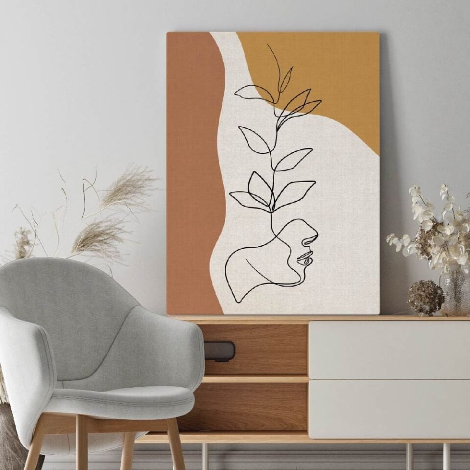 Minimal Çiçekli Kadın Dekoratif Kanvas Tablo