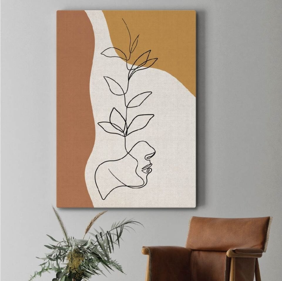 Minimal Çiçekli Kadın Dekoratif Kanvas Tablo