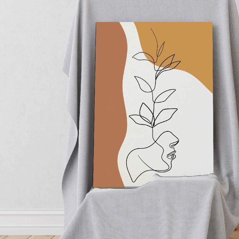 Minimal Çiçekli Kadın Dekoratif Kanvas Tablo