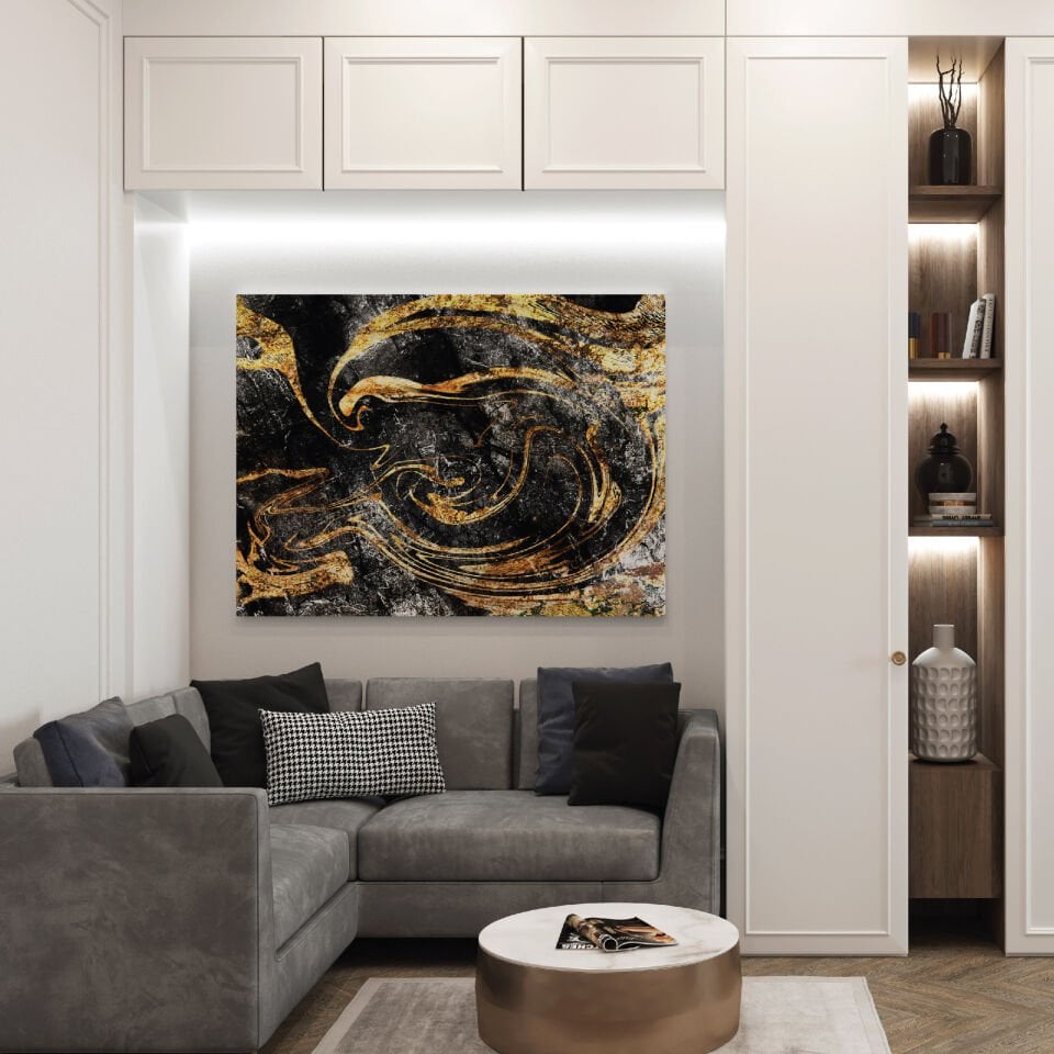 Siyah Gold Desen Dekoratif Kanvas Tablo