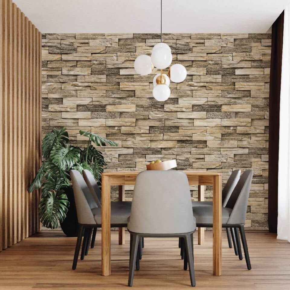 Krem Renk Taş Desen Duvar Kağıdı