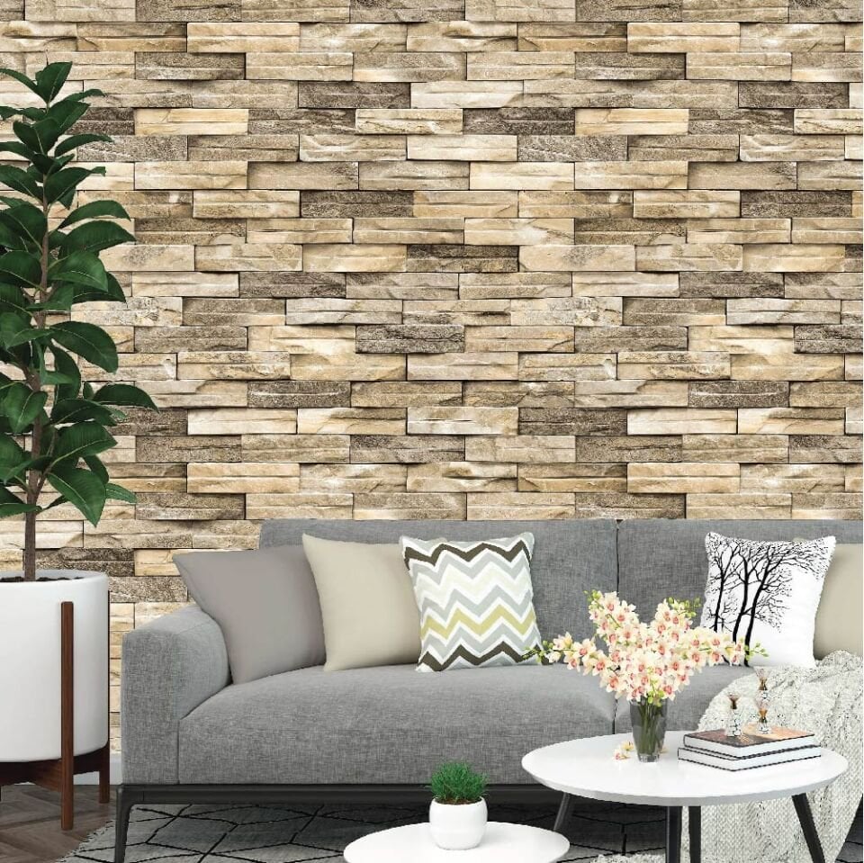 Krem Renk Taş Desen Duvar Kağıdı